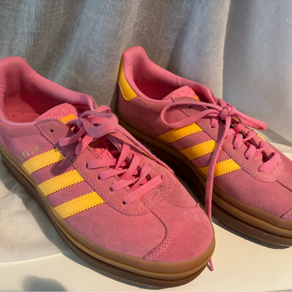 Adidas Pink and Yellow Gazelle Sneakers
